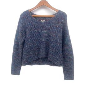 Moth Colorful Knit Cropped Boho Sweater Casual Cute Scoop Neck Long Sleeve Sz SM